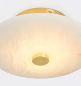 Modern Alabaster Flush Mount Ceiling Light with Brass Accents and Handcrafted Stone Shade