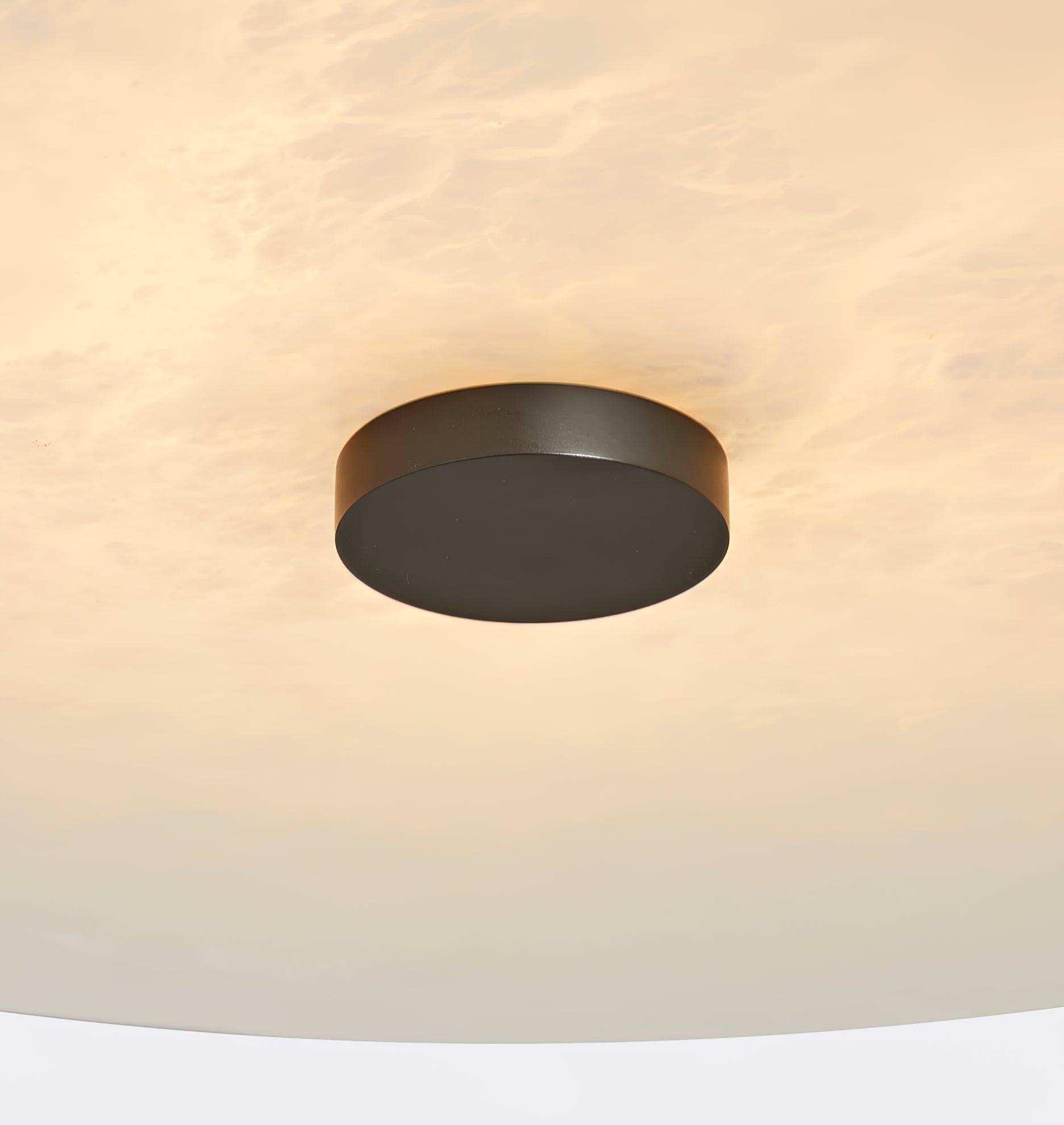 Modern Alabaster Flush Mount Ceiling Light with Brass Accents and Handcrafted Stone Shade
