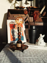 Modern Walnut Wood and Glass Love Table Lamp for Bedside and Reading