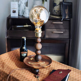 Modern Walnut Wood and Glass Love Table Lamp for Bedside and Reading