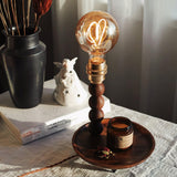 Modern Walnut Wood and Glass Love Table Lamp for Bedside and Reading