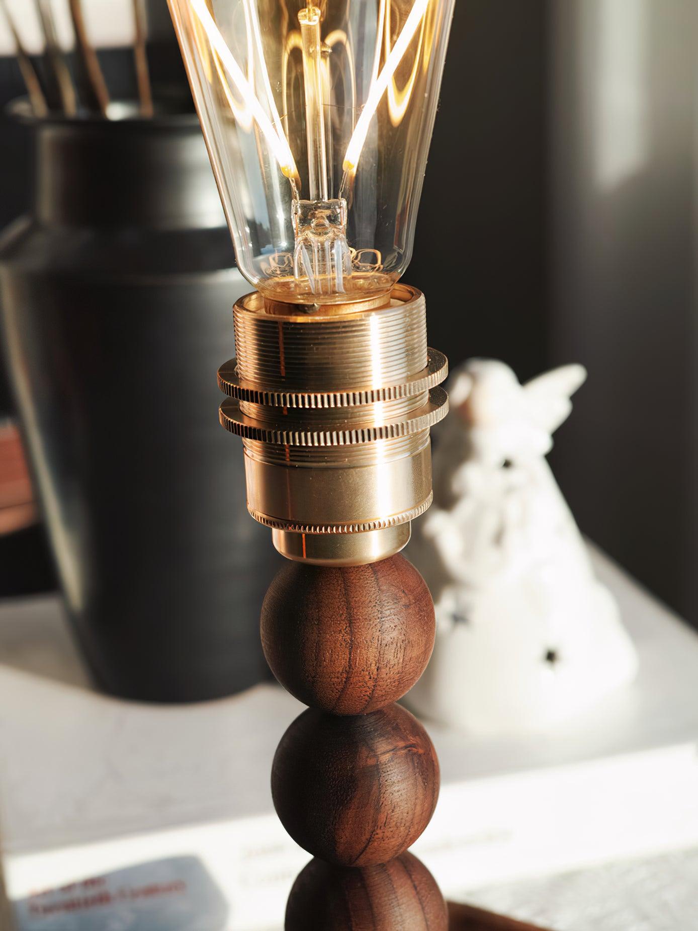 Modern Walnut Wood and Glass Love Table Lamp for Bedside and Reading