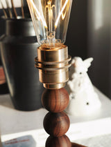 Modern Walnut Wood and Glass Love Table Lamp for Bedside and Reading