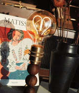 Modern Walnut Wood and Glass Love Table Lamp for Bedside and Reading