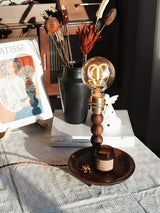 Modern Walnut Wood and Glass Love Table Lamp for Bedside and Reading