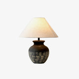 Ansel Modern Textured Black Ceramic Table Lamp with Beige Fabric Shade