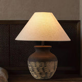 Ansel Modern Textured Black Ceramic Table Lamp with Beige Fabric Shade