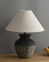 Ansel Modern Textured Black Ceramic Table Lamp with Beige Fabric Shade