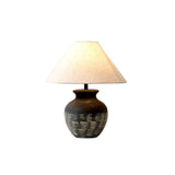 Ansel Modern Textured Black Ceramic Table Lamp with Beige Fabric Shade