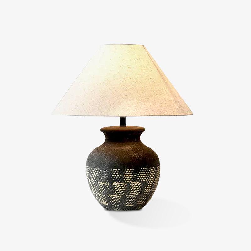 Ansel Modern Textured Black Ceramic Table Lamp with Beige Fabric Shade