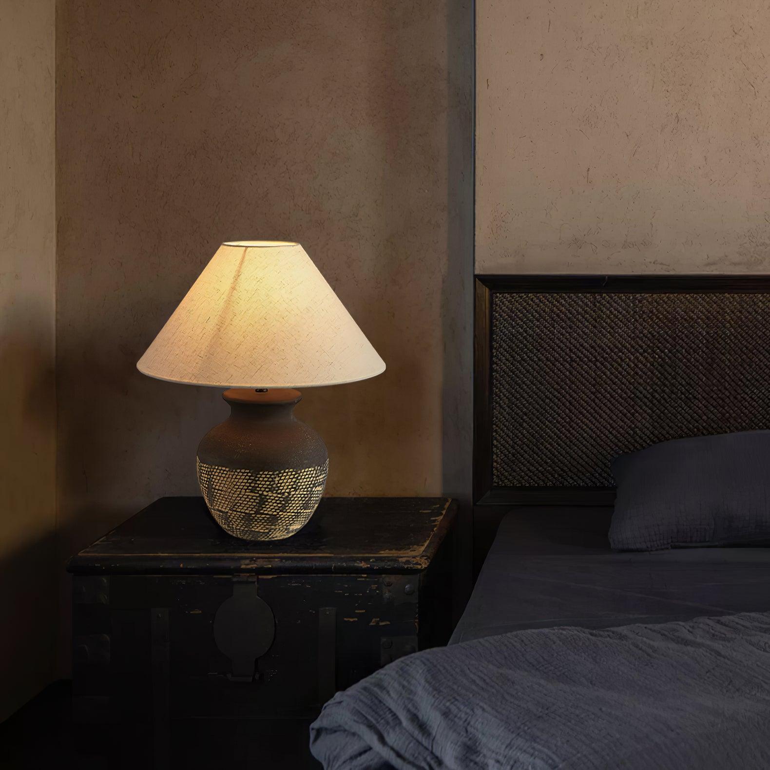 Ansel Modern Textured Black Ceramic Table Lamp with Beige Fabric Shade