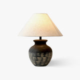 Ansel Modern Textured Black Ceramic Table Lamp with Beige Fabric Shade