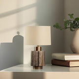 Elegant Antique Bronze Groove Table Lamp with Beige Fabric Shade for Bedroom and Office