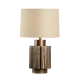Elegant Antique Bronze Groove Table Lamp with Beige Fabric Shade for Bedroom and Office
