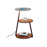 Modern Tiered LED Torchiere Floor Lamp with QI Wireless Charging and Wood Accents