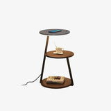 Modern Tiered LED Torchiere Floor Lamp with QI Wireless Charging and Wood Accents