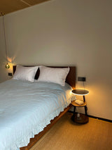 Modern Tiered LED Torchiere Floor Lamp with QI Wireless Charging and Wood Accents