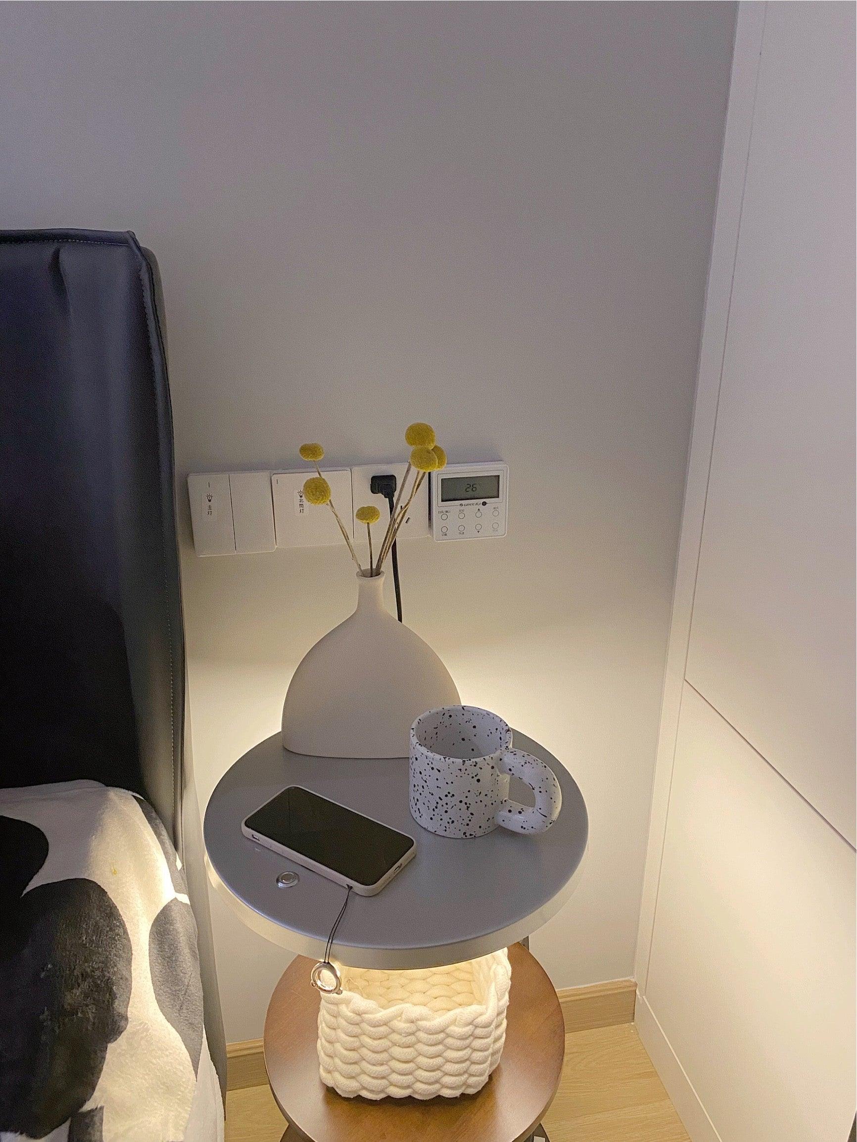 Modern Tiered LED Torchiere Floor Lamp with QI Wireless Charging and Wood Accents