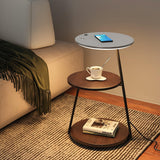 Modern Tiered LED Torchiere Floor Lamp with QI Wireless Charging and Wood Accents