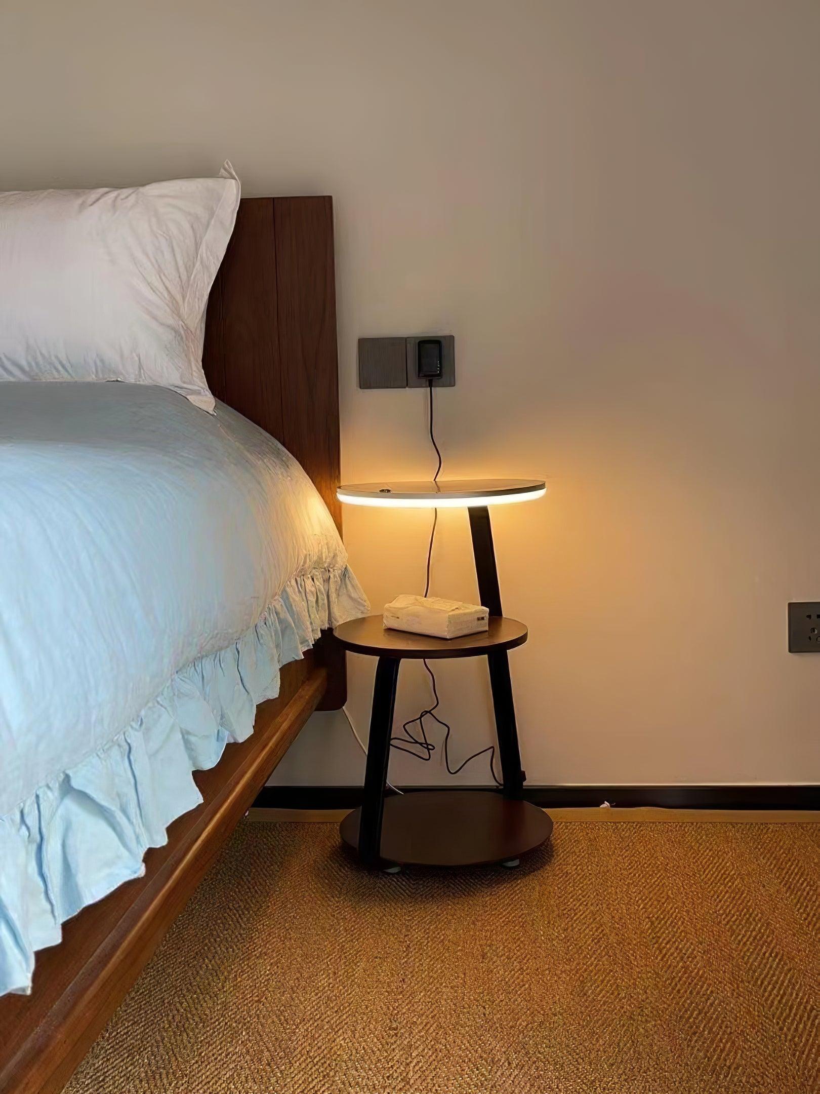 Modern Tiered LED Torchiere Floor Lamp with QI Wireless Charging and Wood Accents