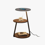 Modern Tiered LED Torchiere Floor Lamp with QI Wireless Charging and Wood Accents