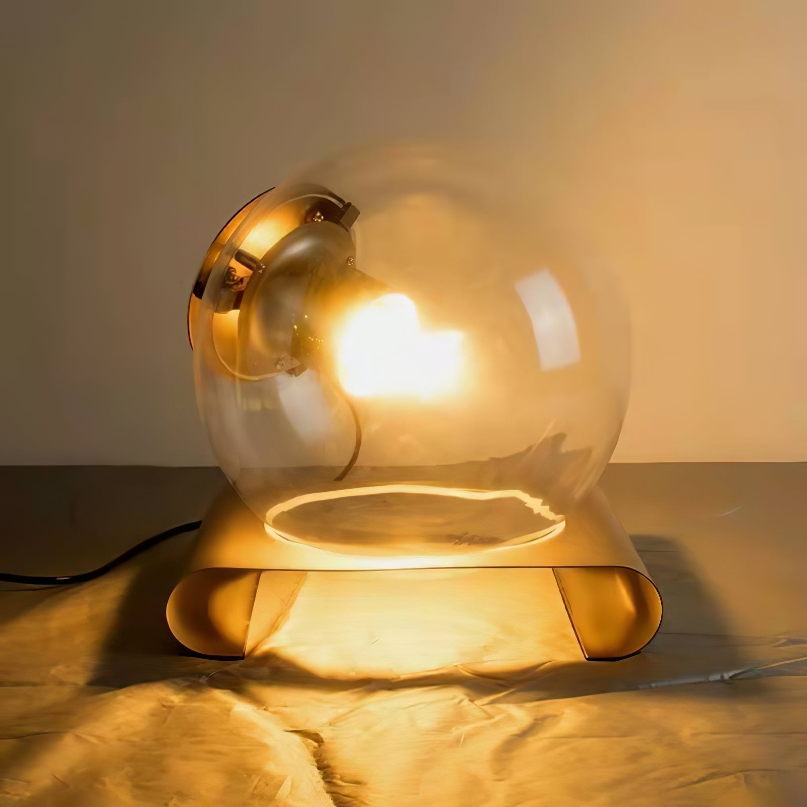 Modern Glass Globe Table Lamp with Gold Metal Base for Bedside Lighting