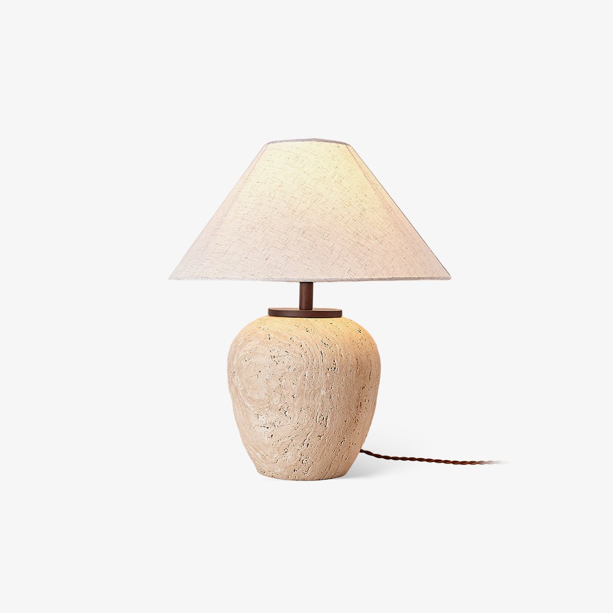 Modern Natural Yellow Travertine Table Lamp with White Fabric Shade for Bedroom and Living Room
