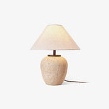 Modern Natural Yellow Travertine Table Lamp with White Fabric Shade for Bedroom and Living Room