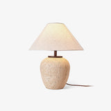 Modern Natural Yellow Travertine Table Lamp with White Fabric Shade for Bedroom and Living Room