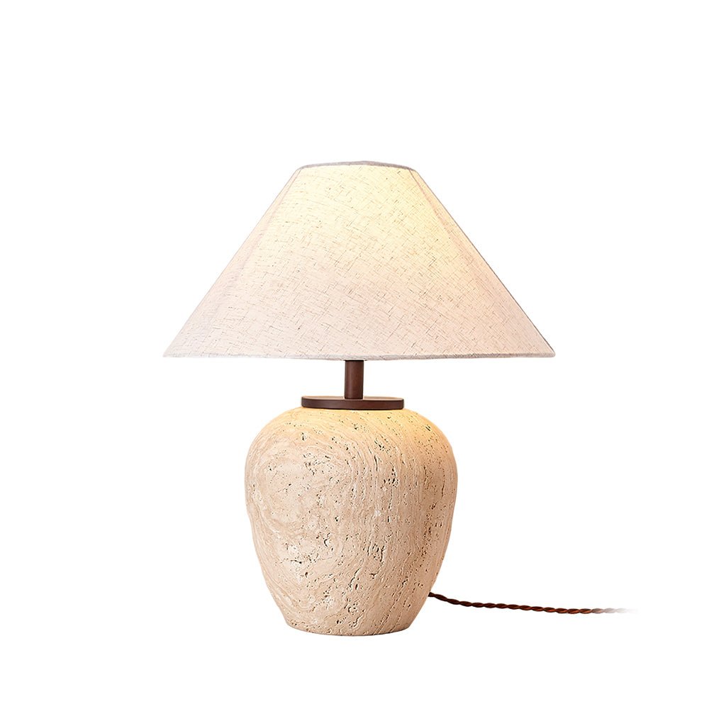 Modern Natural Yellow Travertine Table Lamp with White Fabric Shade for Bedroom and Living Room