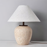 Modern Natural Yellow Travertine Table Lamp with White Fabric Shade for Bedroom and Living Room
