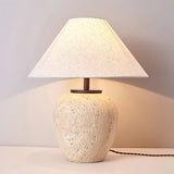 Modern Natural Yellow Travertine Table Lamp with White Fabric Shade for Bedroom and Living Room