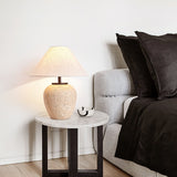 Modern Natural Yellow Travertine Table Lamp with White Fabric Shade for Bedroom and Living Room