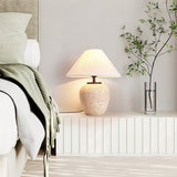 Modern Natural Yellow Travertine Table Lamp with White Fabric Shade for Bedroom and Living Room