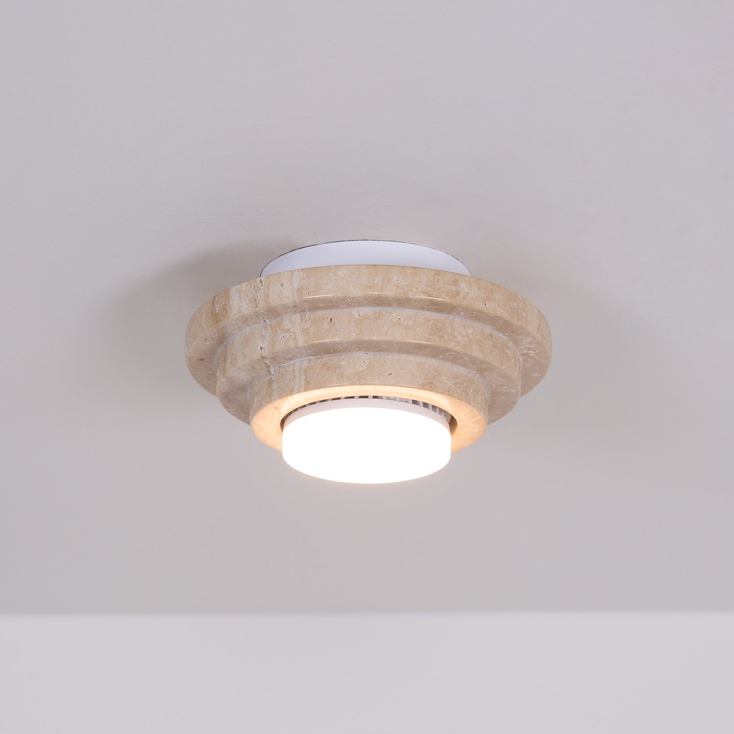 Modern Yellow Travertine Aperture Flush Mount Ceiling Light for Elegant Home Interiors