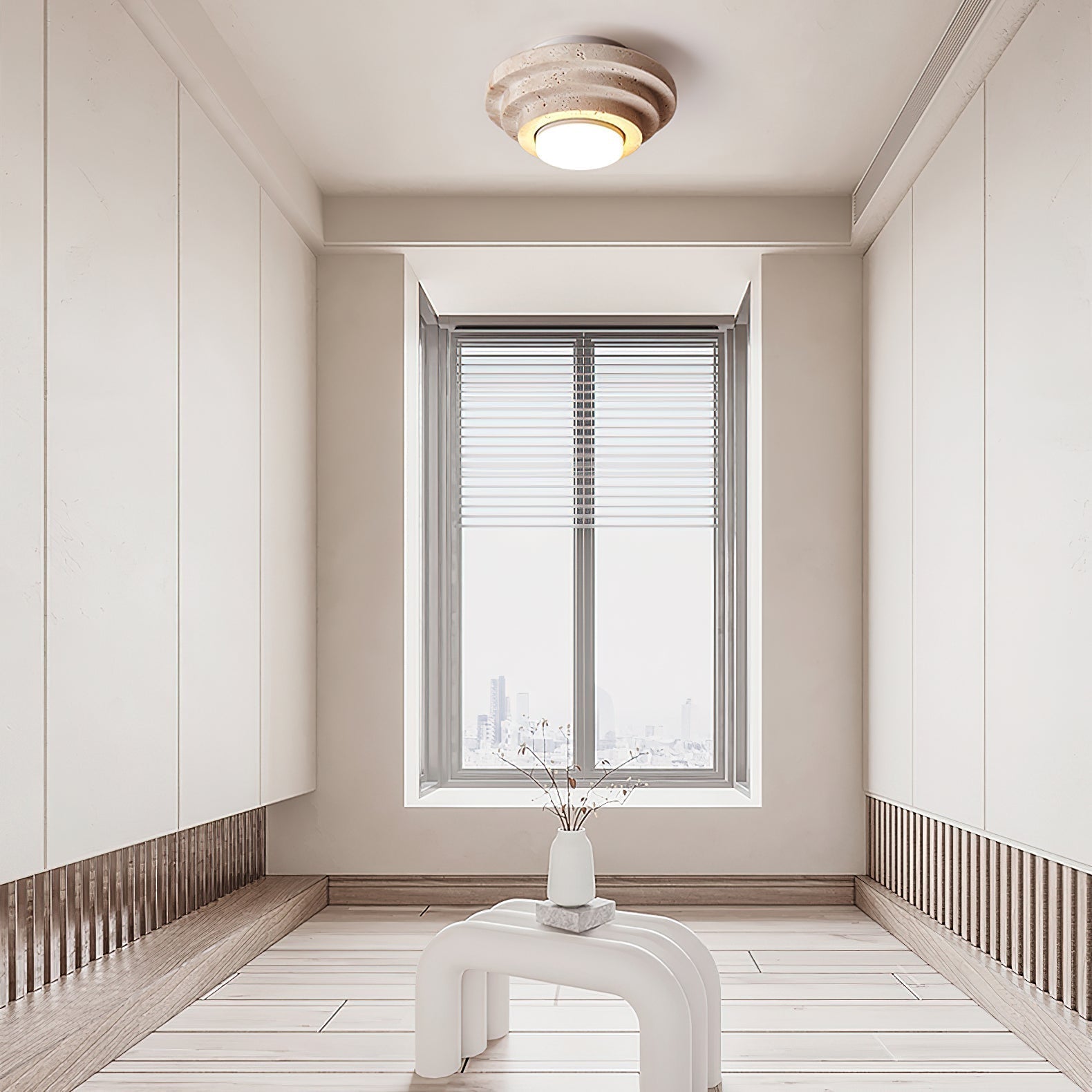 Modern Yellow Travertine Aperture Flush Mount Ceiling Light for Elegant Home Interiors