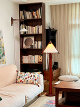 Modern Triangular Shade Tripod Floor Lamp with Walnut Wood Base for Living Room