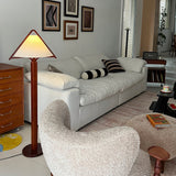 Modern Triangular Shade Tripod Floor Lamp with Walnut Wood Base for Living Room