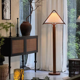 Modern Triangular Shade Tripod Floor Lamp with Walnut Wood Base for Living Room