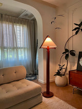 Modern Triangular Shade Tripod Floor Lamp with Walnut Wood Base for Living Room