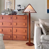 Modern Triangular Shade Tripod Floor Lamp with Walnut Wood Base for Living Room