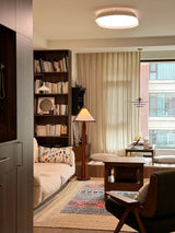 Modern Triangular Shade Tripod Floor Lamp with Walnut Wood Base for Living Room