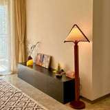 Modern Triangular Shade Tripod Floor Lamp with Walnut Wood Base for Living Room