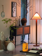 Modern Triangular Shade Tripod Floor Lamp with Walnut Wood Base for Living Room