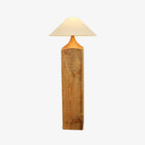 Rustic Wood Floor Lamp with Organic Texture and Beige Fabric Shade Standing Reading Light