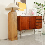 Rustic Wood Floor Lamp with Organic Texture and Beige Fabric Shade Standing Reading Light