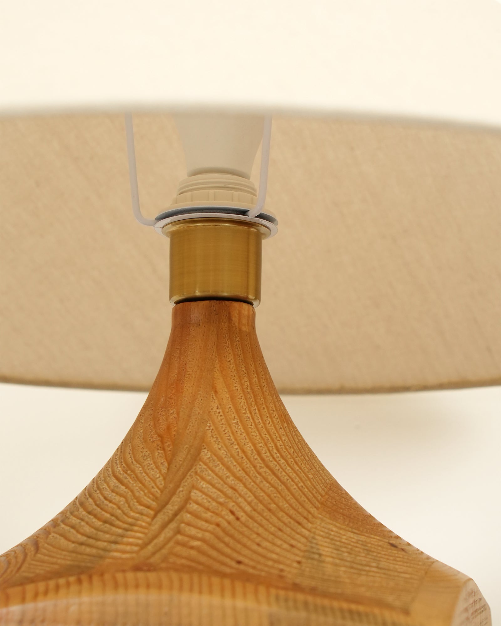 Rustic Wood Floor Lamp with Organic Texture and Beige Fabric Shade Standing Reading Light