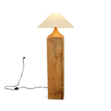 Rustic Wood Floor Lamp with Organic Texture and Beige Fabric Shade Standing Reading Light