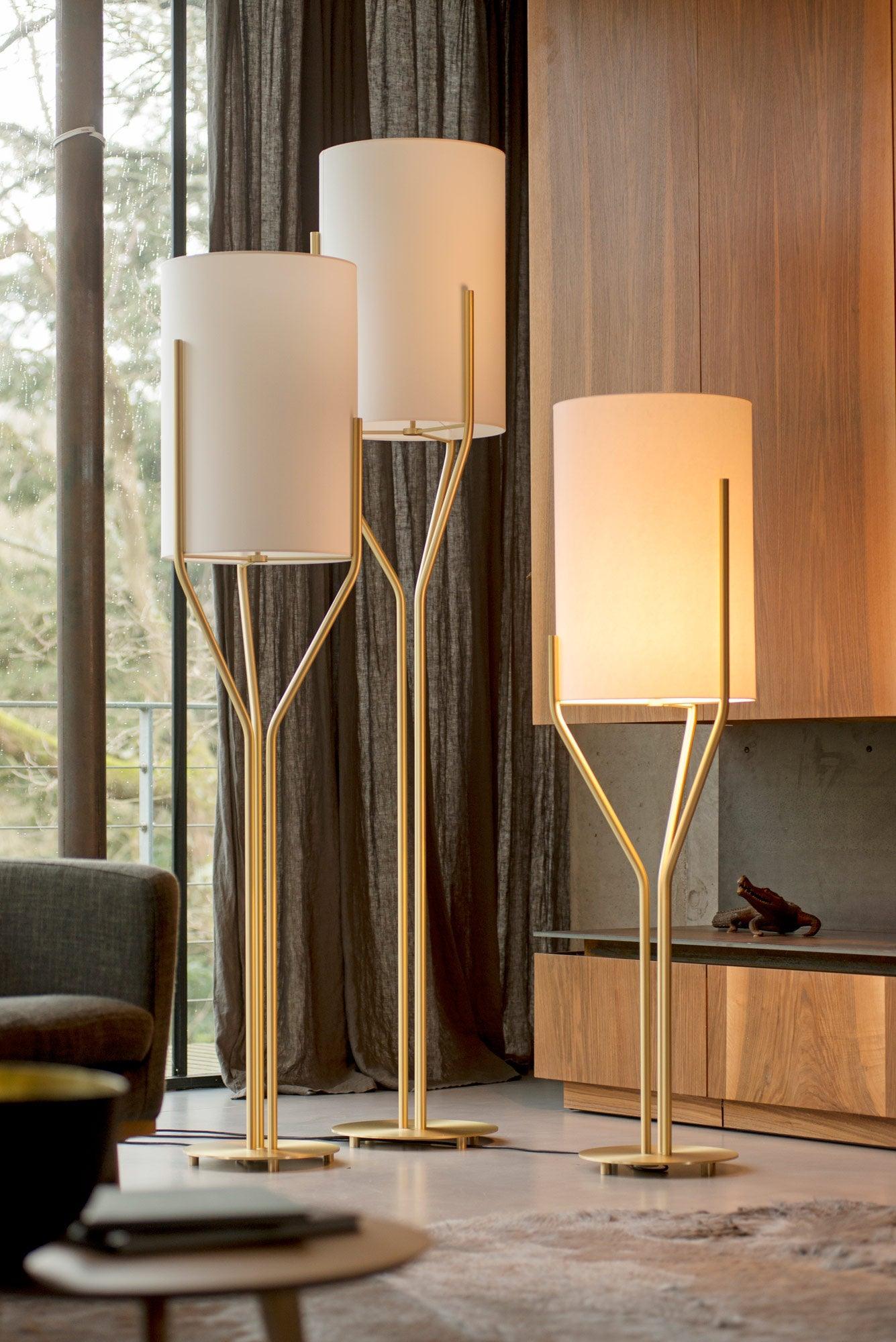 Elegant Brass Arborescence Floor Lamp Contemporary Reading Light with Cloth Shade