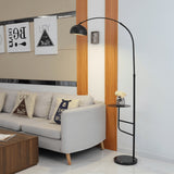 Arc Bell Metal Floor Lamp with Natural Marble Base and Integrated Side Table Tray